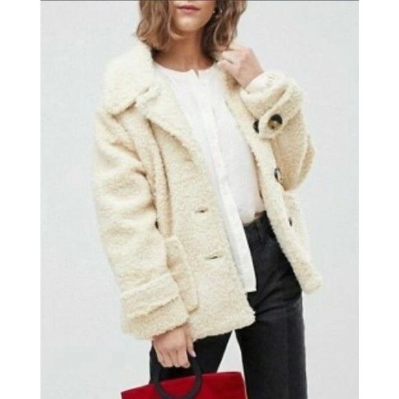Free People Runway Popular Soft Teddy Bear Faux Fur Ivory Sherpa Coat XS/S*(see) - Picture 9 of 15
